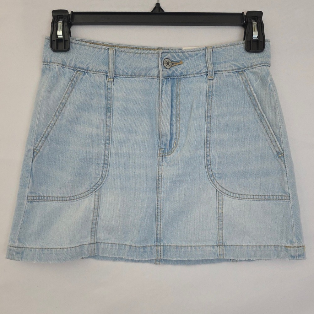NWT American Eagle Super Hi-Rise A-Line Denim Mini Skirt Lite Wash Blue Sz 4 27W